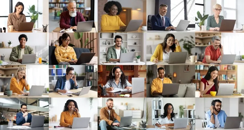 Remote staffing support team working online